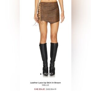 1XBLUE Brown Leather Lace-Up Mini Skirt